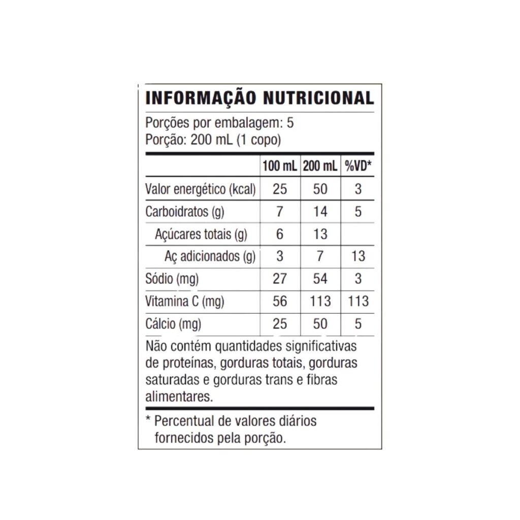 Tabela nutricional do suco aloe vera berry nectar forever living